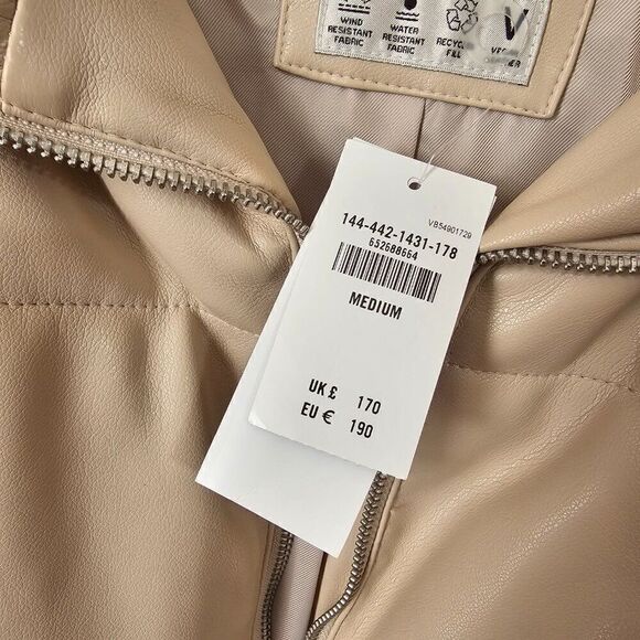 NWT ABERCROMBIE & FITCH BONE / CREAM PUFFER JACKET VEGAN LEATHER SIZE MED WMNS - Picture 12 of 16